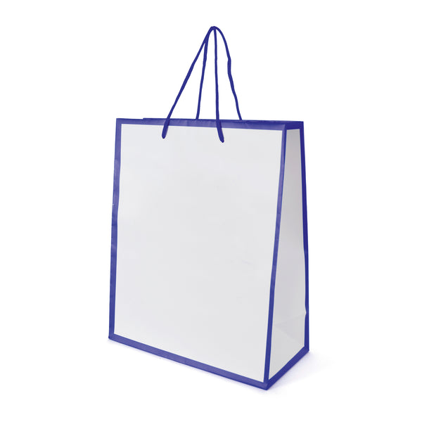 Branded Newquay White Paper Bag with trim and contrasting rope handles