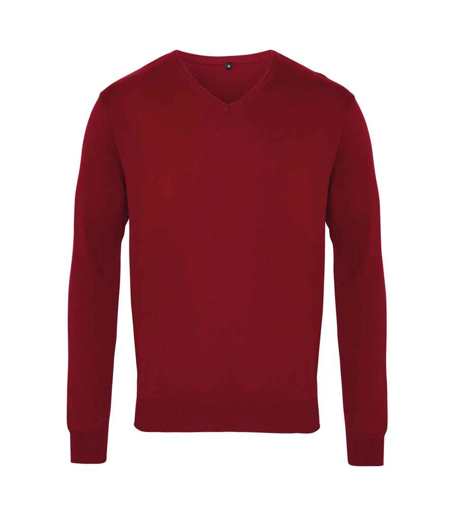 Premier Knitted Cotton Acrylic V Neck Sweater Burgundy