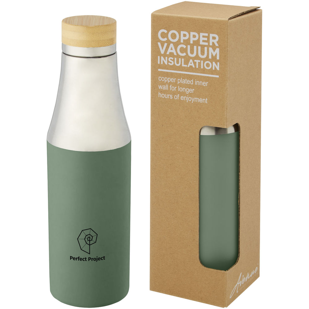 Branded Hulan 540 ml copper vacuum insulated stainless steel bottle with bamboo lid