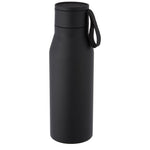Branded Ljungan 500 ml copper vacuum insulated stainless steel bottle with PU leather strap and lid