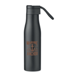 Ashlan Double Wall Vacuum Insulated Stainless Steel Black Water Bottle with Magnetic Lid & Handle - 600ml