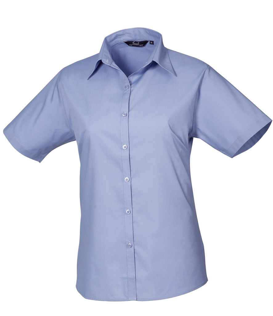 Premier Ladies Short Sleeve Poplin Blouse Mid Blue