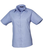 Premier Ladies Short Sleeve Poplin Blouse Mid Blue