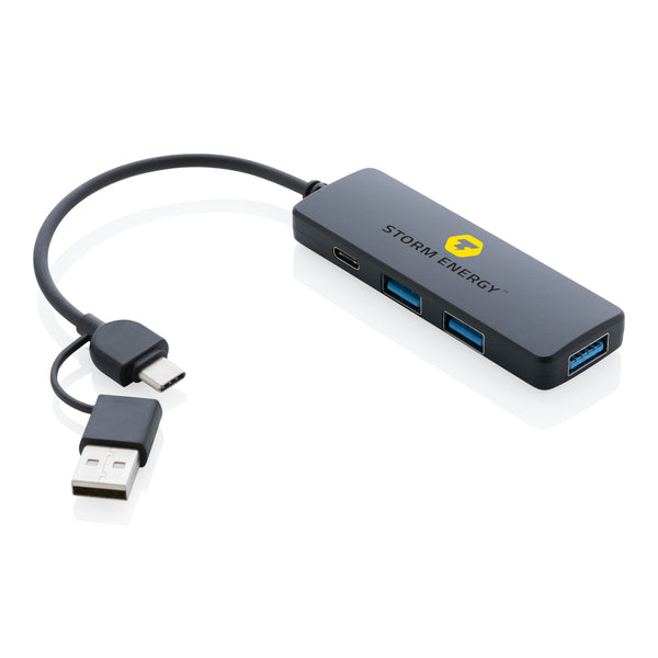 Branded RCS recycled plastic USB hub with dual input