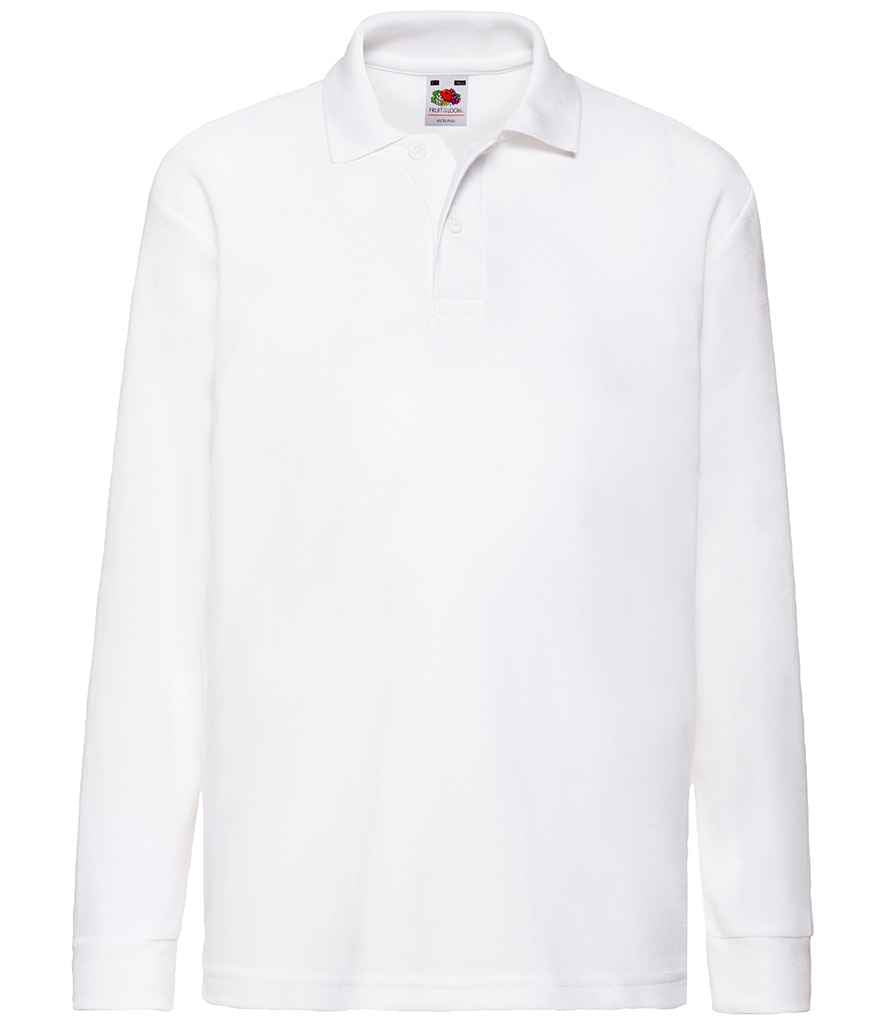 Fruit of the Loom Kids Long Sleeve Poly/Cotton Piqué Polo Shirt White