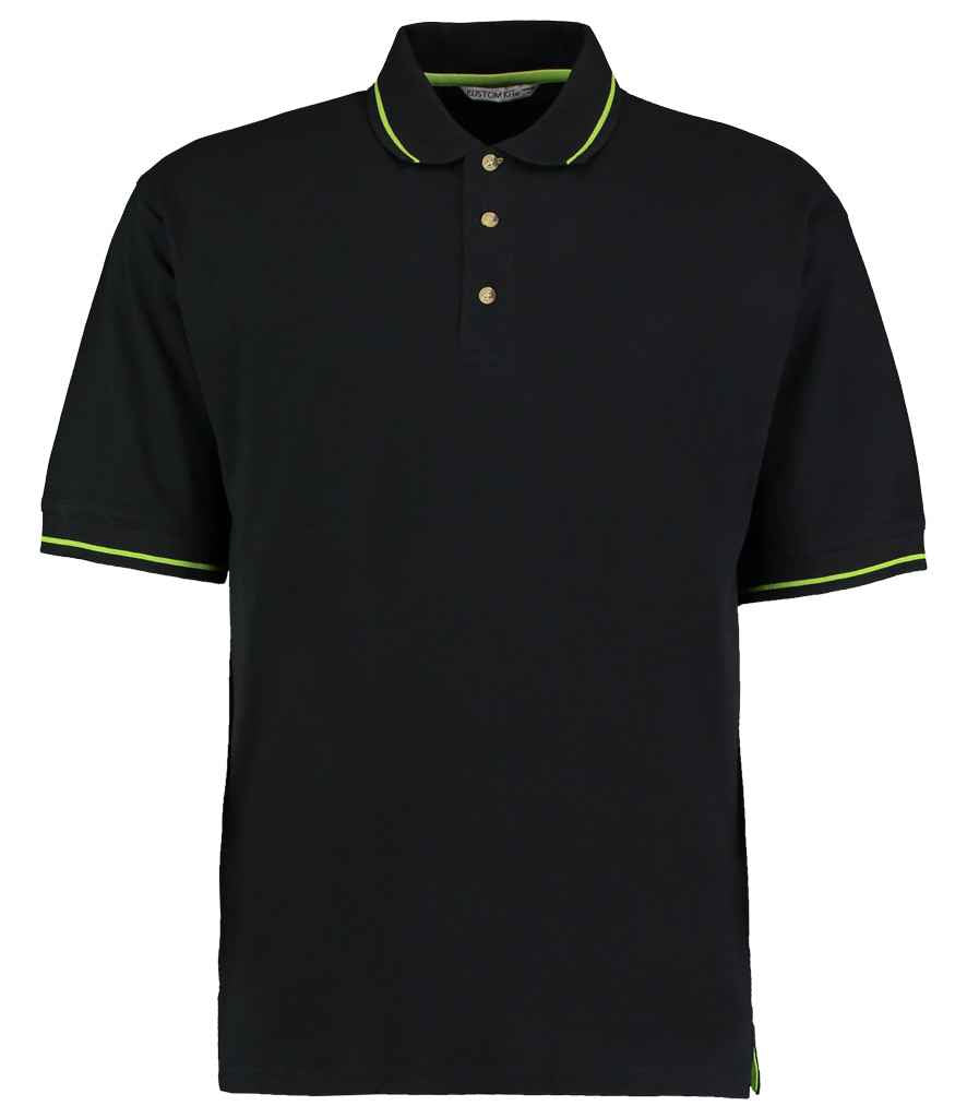 Kustom Kit St Mellion Tipped Cotton Piqué Polo Shirt Black/Lime Green