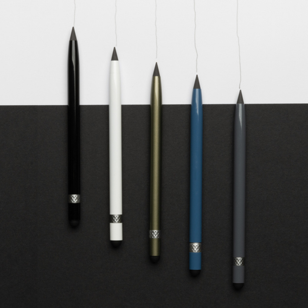Aluminum inkless pen with eraser