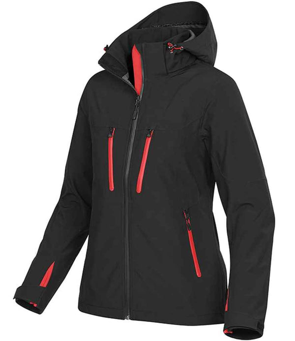 Stormtech Ladies Patrol Hooded Soft Shell Jacket Black/Bright Red