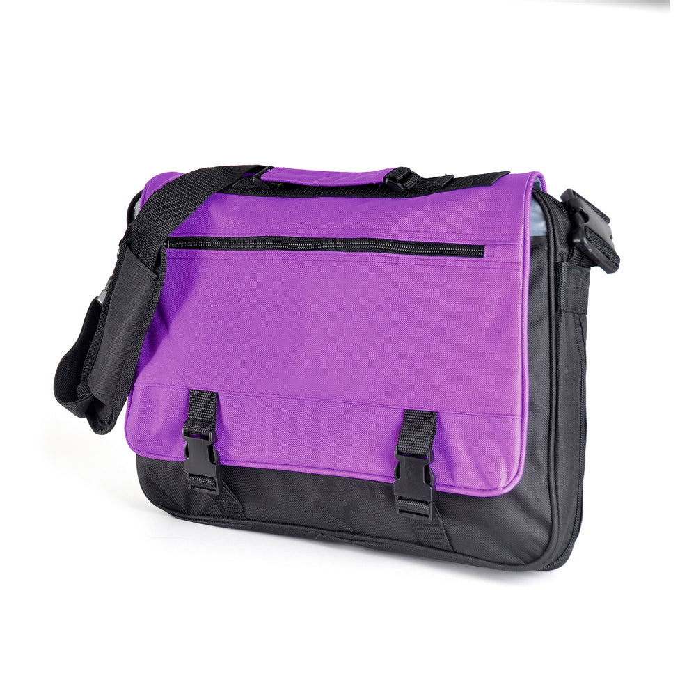 Nelson Satchel 600D Black laptop bag with flap and shoulder strap