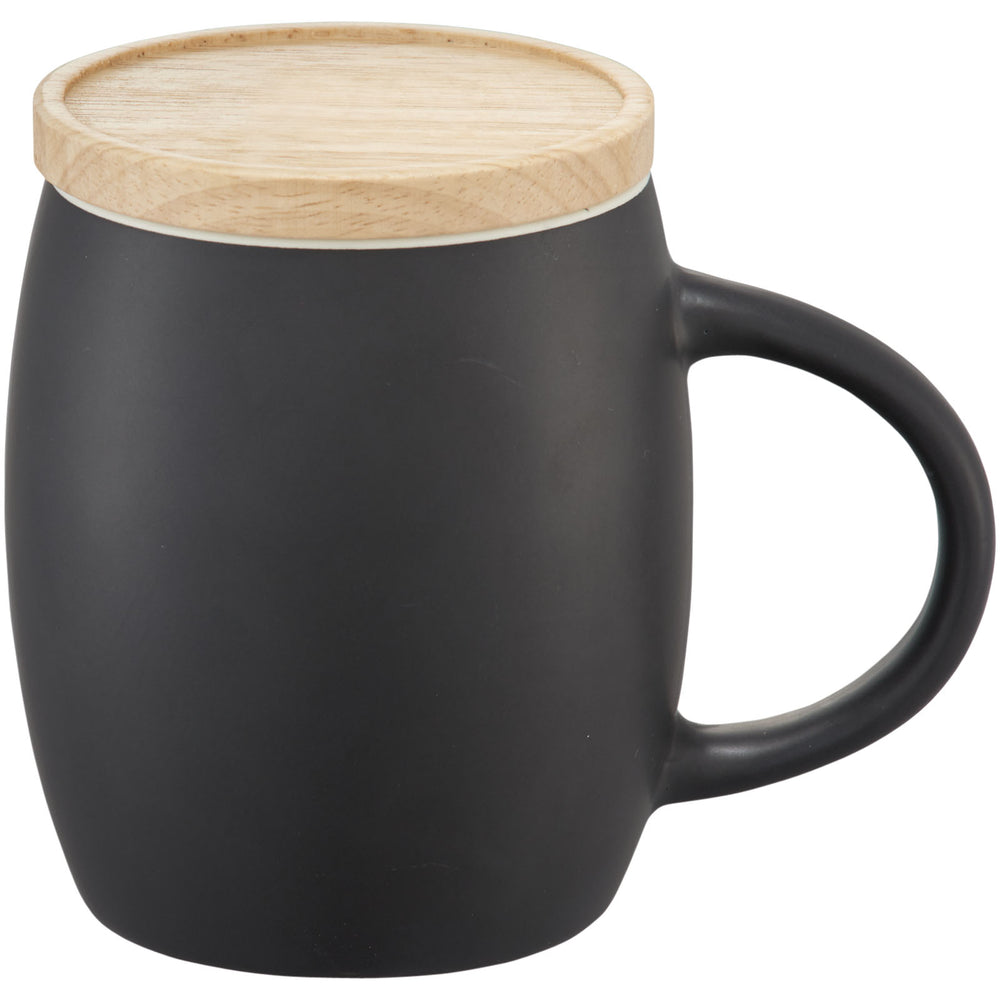 Branded Hearth 400 ml ceramic mug with wooden coaster/lid