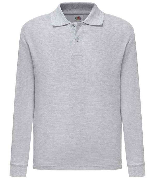 Fruit of the Loom Kids Long Sleeve Poly/Cotton Piqué Polo Shirt Heather Grey