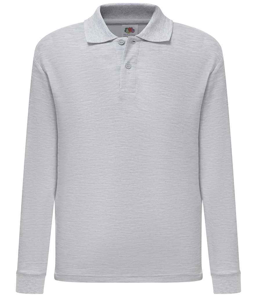 Fruit of the Loom Kids Long Sleeve Poly/Cotton Piqué Polo Shirt Heather Grey