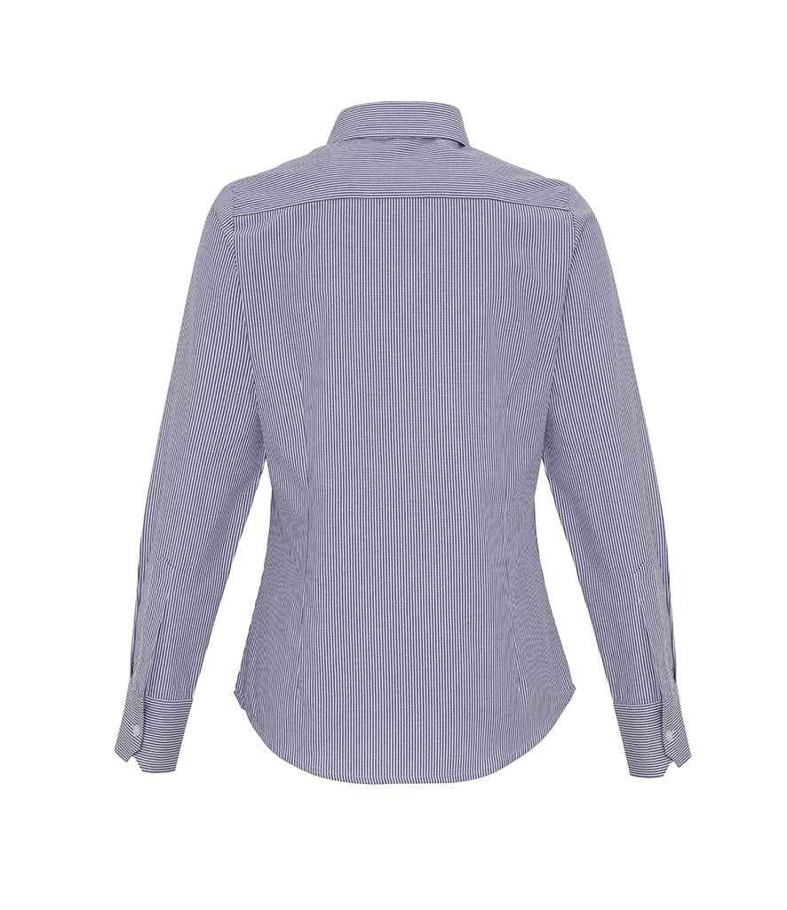 Premier Ladies Long Sleeve Striped Oxford Shirt White/Navy