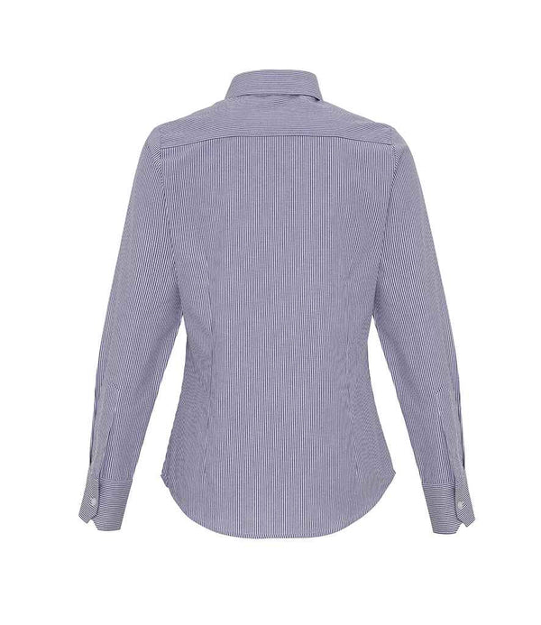 Premier Ladies Long Sleeve Striped Oxford Shirt White/Navy