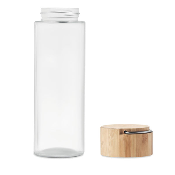 Branded Glass bottle 500ml, bamboo lid