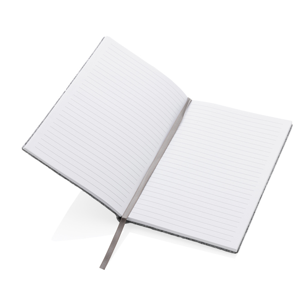 Branded GRS certified recycled felt A5 softcover notebook