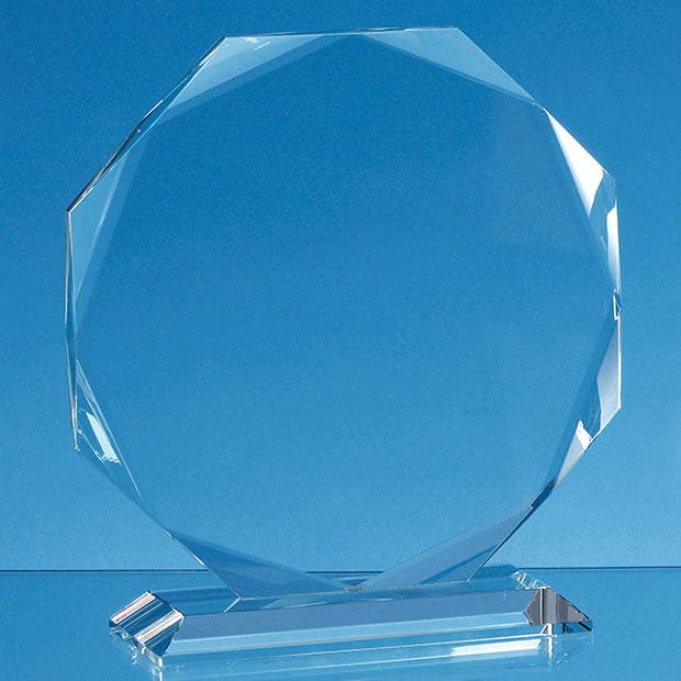 Branded 19cm x 19cm x 15mm Clear Glass Facetted Octagon Award