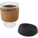 Lidan 360 ml borosilicate glass tumbler with cork grip and silicone lid