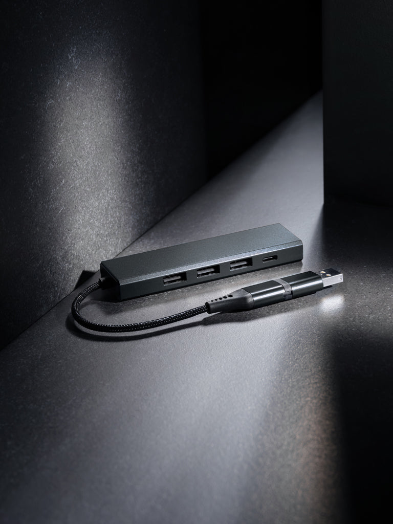 Branded Terra RCS recycled aluminium hub with 3 USB ports
