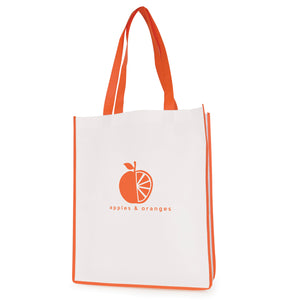 White non woven PP shopper with coloured piping trim and handles
