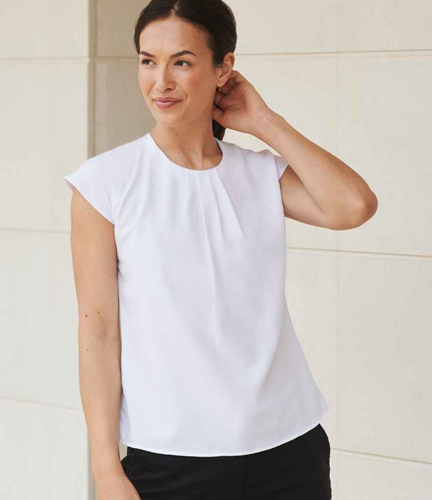 Branded Henbury Ladies Pleat Front Short Sleeve Blouse