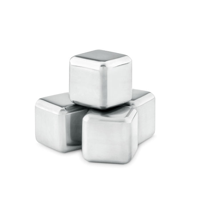 Branded Set of 4 SS ice cubes in pouch