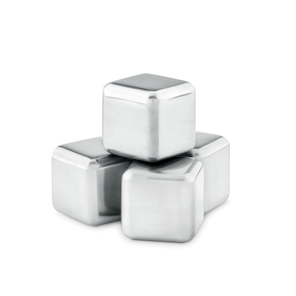 Branded Set of 4 SS ice cubes in pouch
