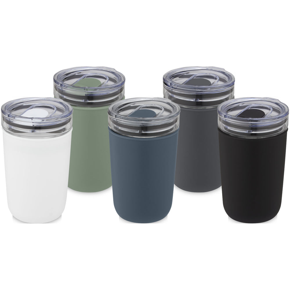 Branded Bello 420 ml glass tumbler with recycled plastic outer wall