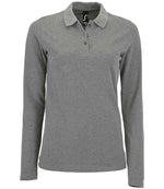 SOL'S Ladies Perfect Long Sleeve Piqué Polo Shirt Grey Marl