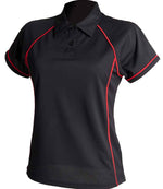 Finden + Hales Ladies Performance Piped Polo Shirt Black/Red