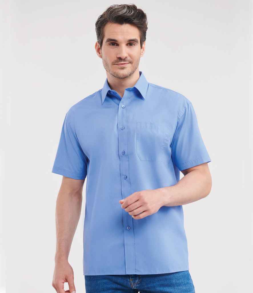 Russell Collection Short Sleeve Easy Care Poplin Shirt Corporate Blue