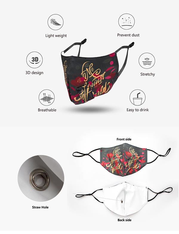 Straw Hole Fabric Face Mask