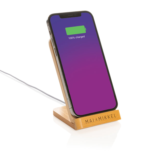 Branded Bamboo 5W wireless charging stand