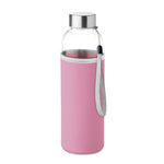 Glass bottle in pouch 500ml Pink
