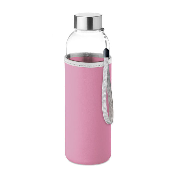 Glass bottle in pouch 500ml Pink