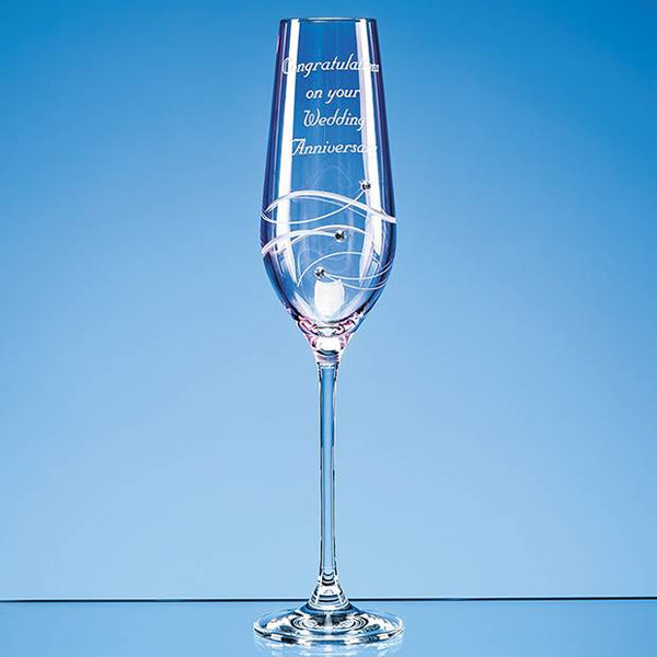 Single Pink Diamante Champagne Flute with Spiral Design Cutting