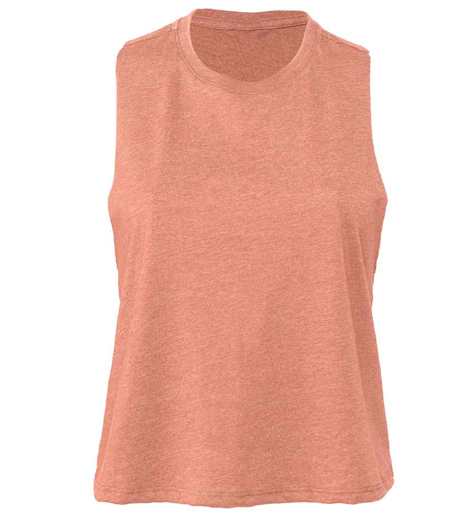 Bella Ladies Racer Back Cropped Tank Top Heather Sunset