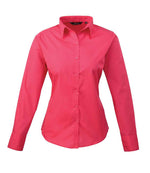 Premier Ladies Long Sleeve Poplin Blouse Hot Pink