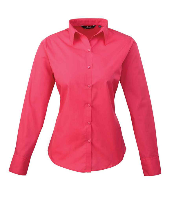 Premier Ladies Long Sleeve Poplin Blouse Hot Pink