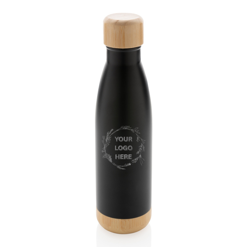 Vacuum stainless steel bottle with bamboo lid and bottom
