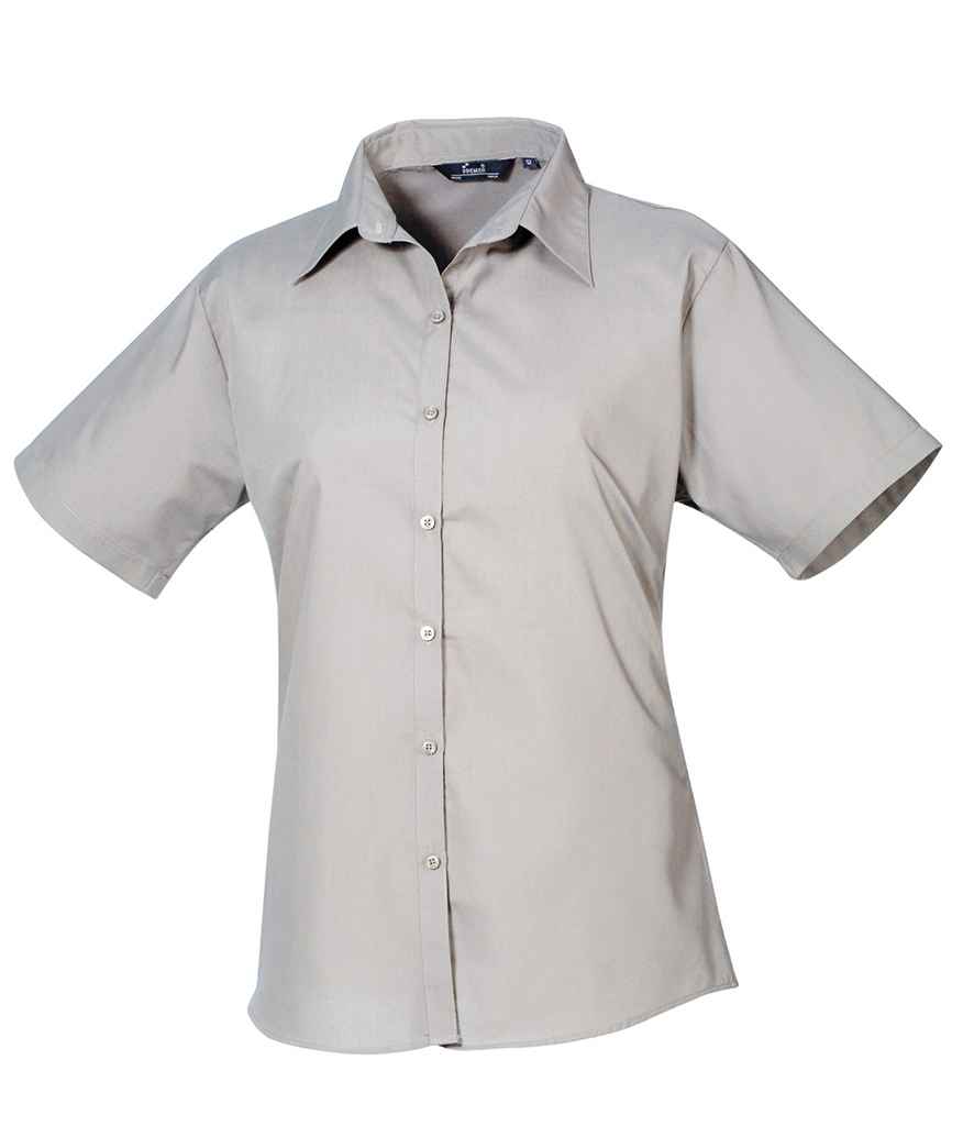 Premier Ladies Short Sleeve Poplin Blouse Silver