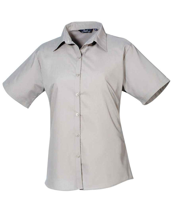 Premier Ladies Short Sleeve Poplin Blouse Silver