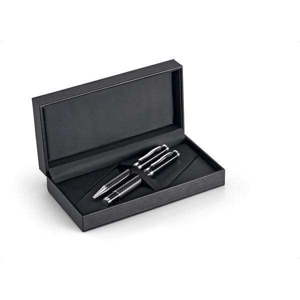 Chess Carbon Fibre Rollerball and Ball Pen Set Black
