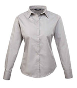 Premier Ladies Long Sleeve Poplin Blouse Silver