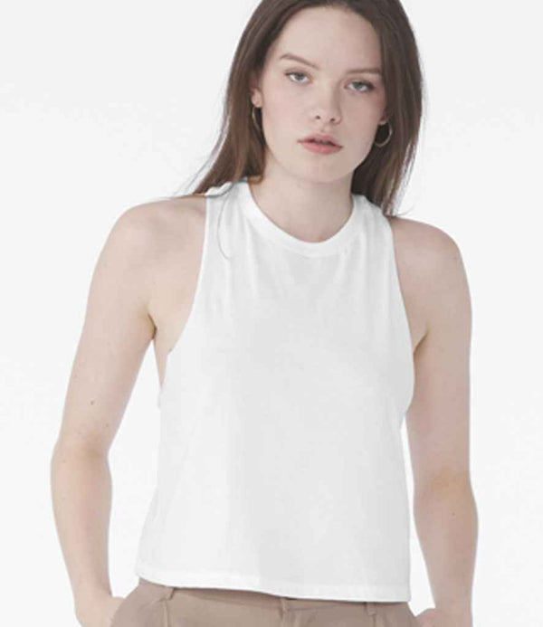 Bella Ladies Racer Back Cropped Tank Top White