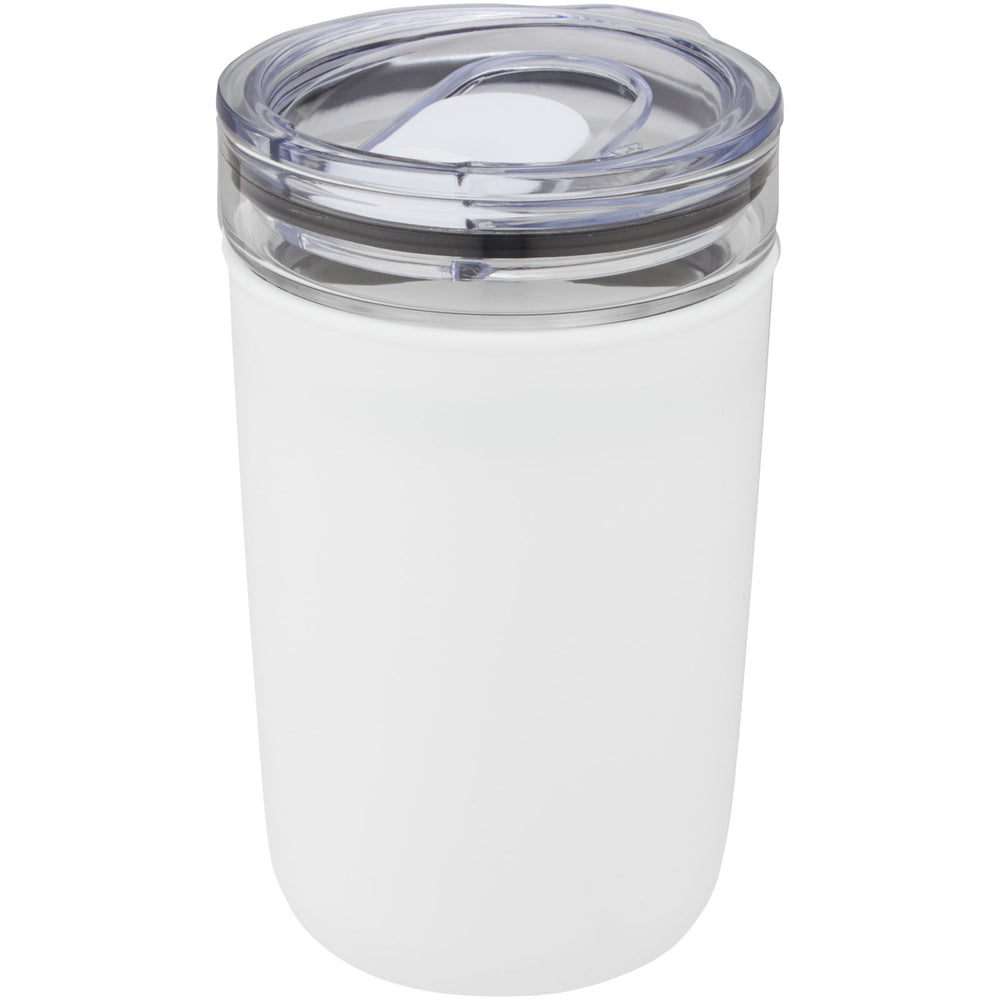 Branded Bello 420 ml glass tumbler with recycled plastic outer wall