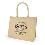 Branded Chow Natural Jute Bag with trim + cotton webbing rope handles