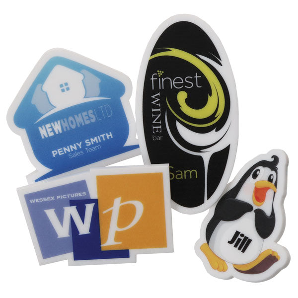 Bespoke Shaped Acrylic Badges Printed Full Colour