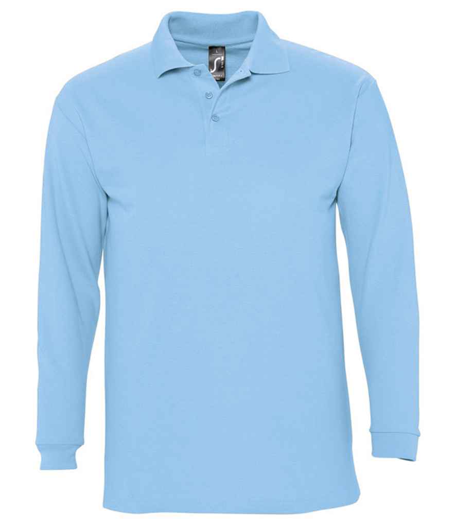 SOL'S Winter II Long Sleeve Cotton Piqué Polo Shirt Sky Blue