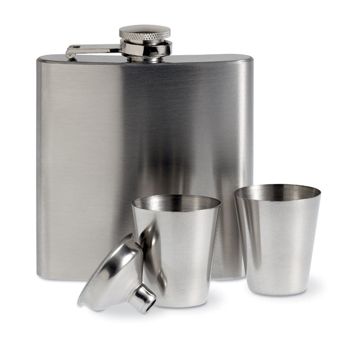 Branded Slim hip flask w 2 cups set
